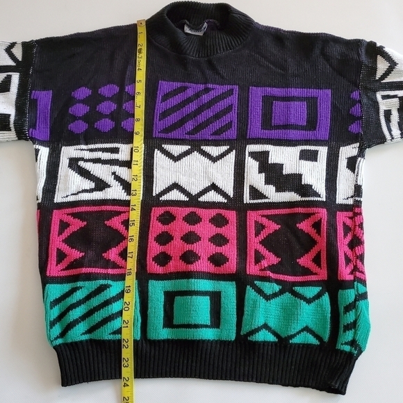 BA02 * Katie Color Block Sweater Black Purple Size Unknown Vintage 80s - Picture 6 of 7